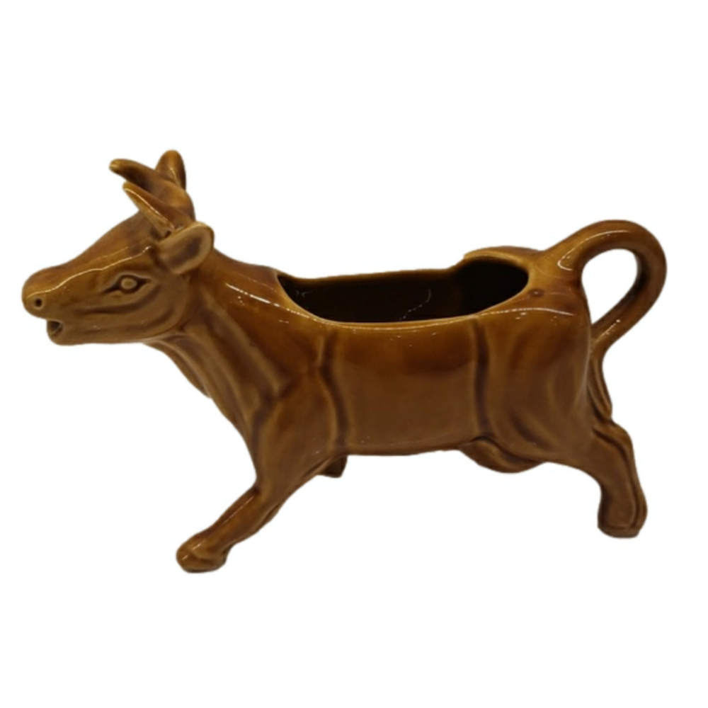 VINTAGE Unbranded Brown Ceramic Cow Creamer Milk Jug Glossy 3" x 5" x 7"